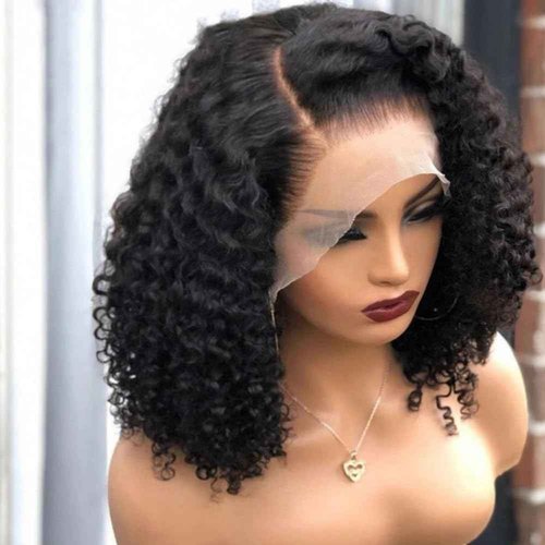 Besurina 16 Inch HD Curly Lace Front Wig Human Hair Pre Plucked for Black Women Glueless 13x4 Kinky Curly Bob Lace Frontal Wigs Human Hair 150% Density Wet and Wavy Natural Color