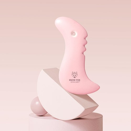 Snow Fox Porcelain Facial Gua Sha Tool | Sculpting Massager for Face Contouring, Lymphatic Drainage & Jawline Shaping | Acupressure Therapy Device | Reflexology Face Care (Blossom Pink)