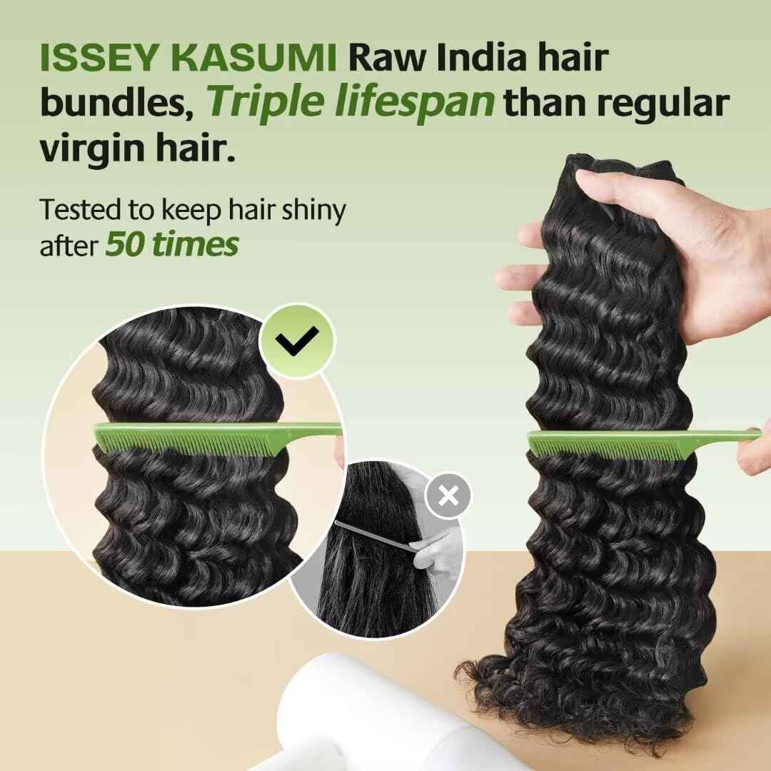 ISSEY KASUMI Raw Indian Human Hair Single Bundle,Triple Lifespan Than Regular Virgin Hair,In-Store Quality,Online Price! 100% Raw Indian Hair Bundles Deep Wave Raw Hair Bundles 24 Inch
