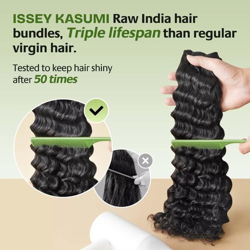 ISSEY KASUMI Raw Indian Human Hair Single Bundle,Triple Lifespan Than Regular Virgin Hair,In-Store Quality,Online Price! 100% Raw Indian Hair Bundles Deep Wave Raw Hair Bundles 20 Inch