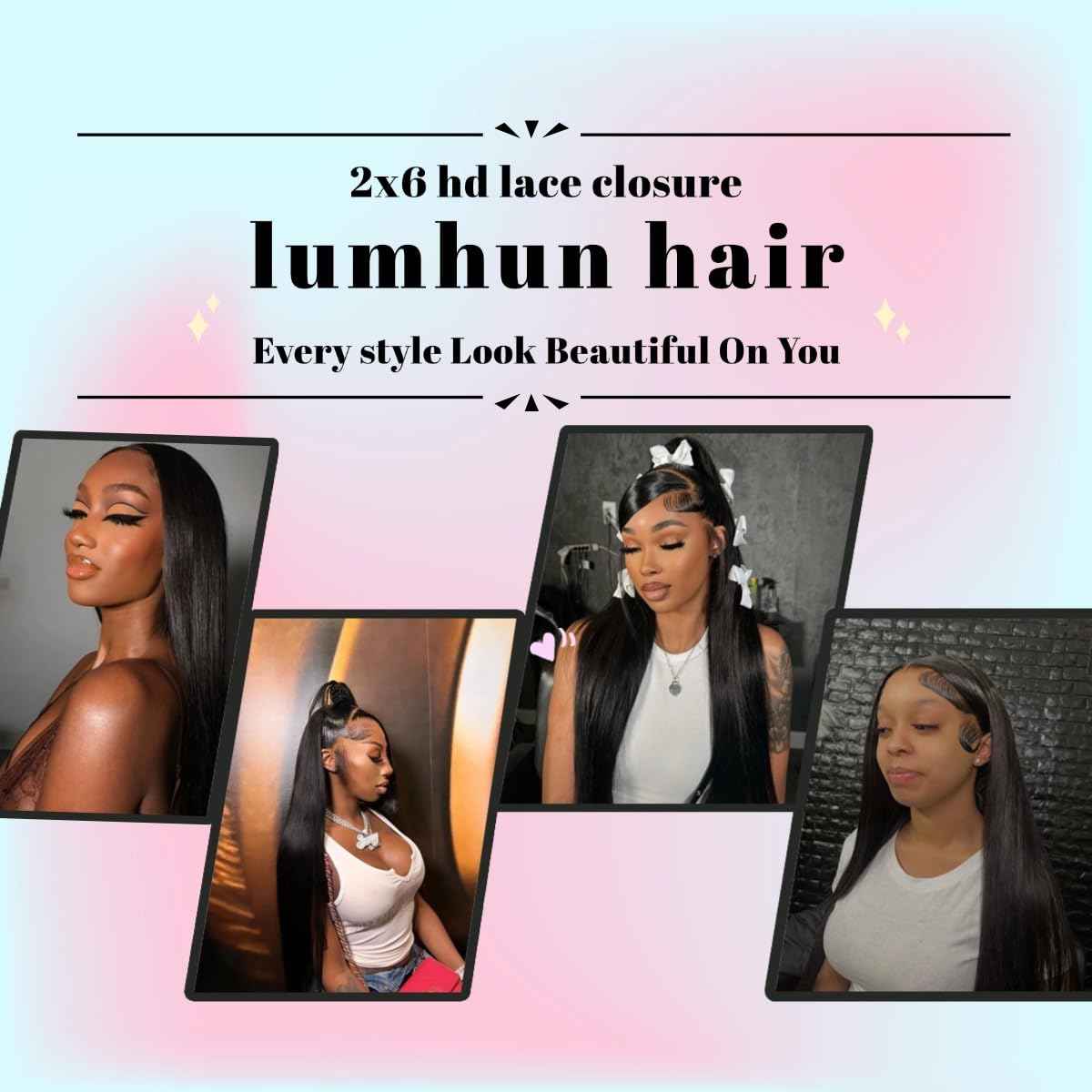 2x6 SKINLIKE Real HD Lace Closure Straight Human Hair 0.095mm Ultra-thin Swiss HD Lace Closure Bleached Single knots Human Hair Closure Pre-plucked with Natural Black Color