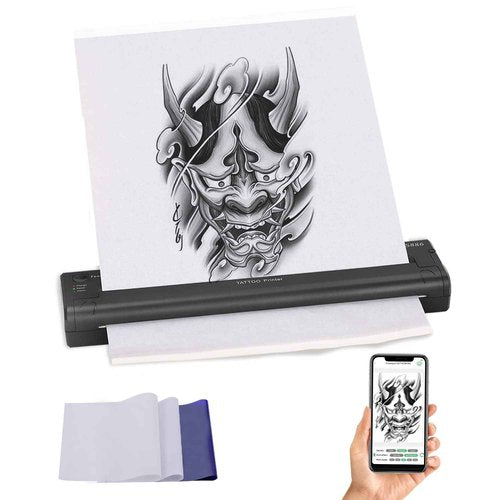 YTATTOO ATS886 Cordless Tattoo Stencil Printer - Rechargeable Inkless Machine - Bluetooth Tattoo Printer with 15pcs Transfer Paper for Temporary and Permanent,Compatible with iOS Phone