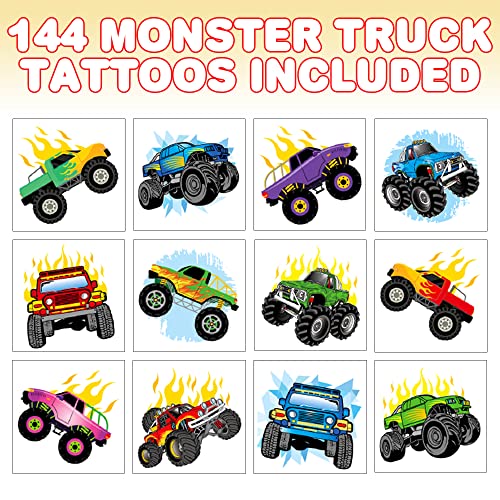 ArtCreativity Monster Truck Individual Temporary Tattoos for Kids - Pack of 144 - Non-Toxic 2 Inch Pre-Cut Tattoos - Moster Truck Birthday Party Favors and Goody Bag Fillers for Boys and Girls