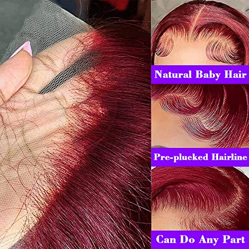 FASHION PLUS 99J Loose Wave Lace Front Wigs Human Hair Pre Plucked 200% Density 13x4 HD Transparent Burgundy Loose Deep Wave Full Frontal Human Hair Wigs for Black Women