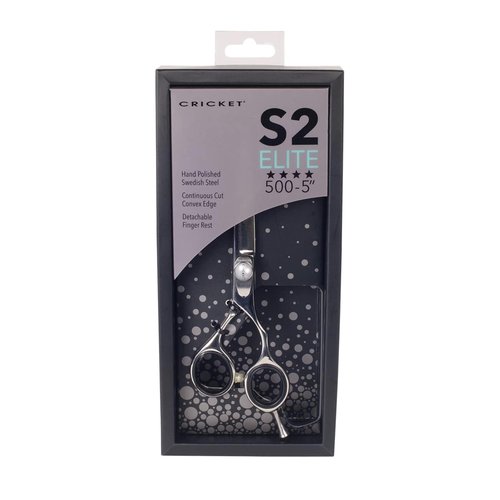 Cricket S2 Elite Series Shears 500 Professional Hair Cutting Scissors - 5-Inch Barber & Stylist Hair Scissors with Convex Edge Blades, Durable Swedish Steel, Leaf Spring Tension, Hand-Polished Finish