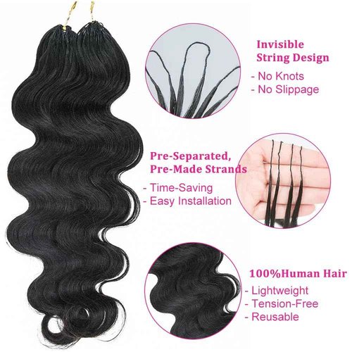 Body Wave Pre-Separated Crochet Hair Extensions Human Hair Knotless Pre-Separated Feather Crochet Braid Hair Extensions Natural Color 16 Inch 120g