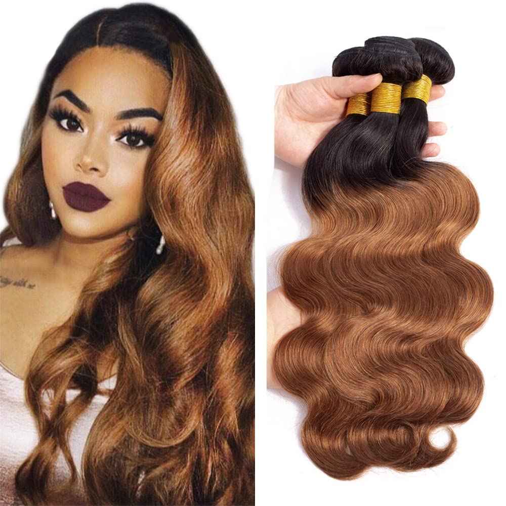 1B30 Ombre Body Wave Bundle Dark Brown Human Hair Bundles 100% Unprocessed Virgin Hair Brazilian Double Weft Extensions 16 18 20 Inch For Women