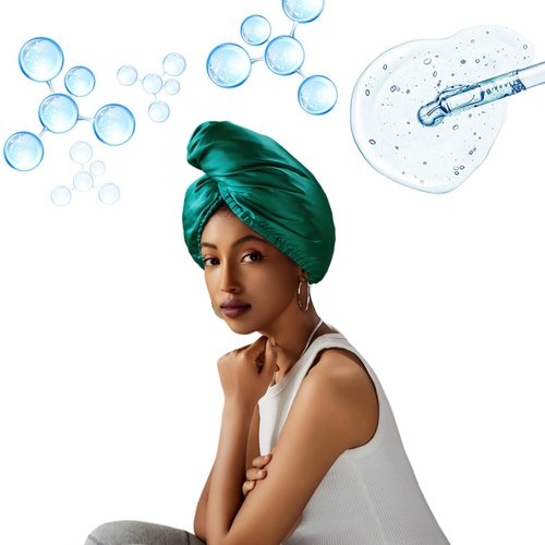 PROMEED Hydrating Silk Hair Wrap with Hyaluronic Acid, 100% 23 Momme Mulberry Silk Turban for Dry Hair and Frizzy Hair, Grade 6a+ Silk Bonnet for Hair Moisturizing Treatment (EMERALD GREEN)
