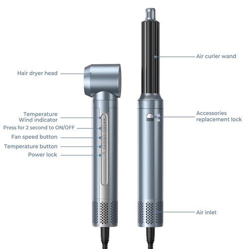 Hair Dryer Brush, Blow Dryer Brush with Attachments,110000 RPM Curly Twist 6 in 1 Air Style, Professional Ionic Hair Styling Tool, Left & Right Air Curler, Volumizer