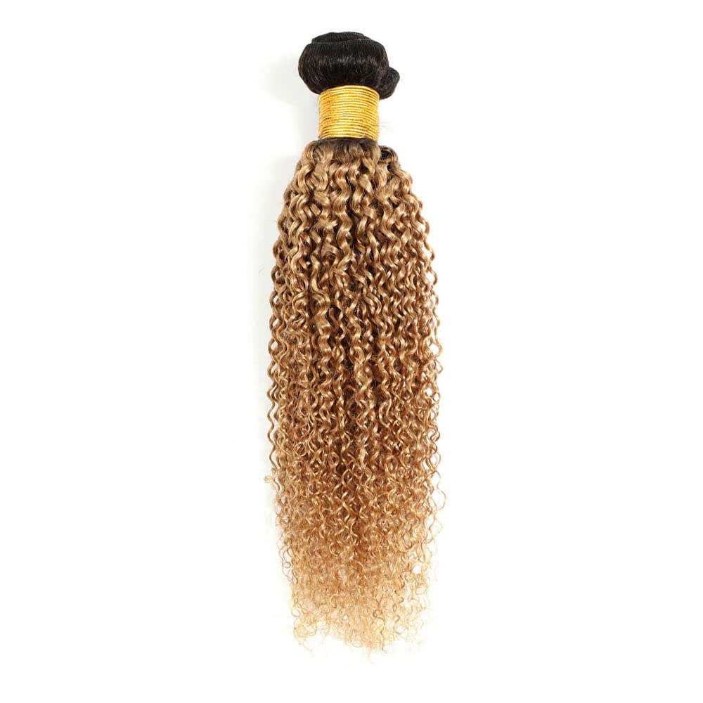1B27 Ombre Curly Wave Bundle Blonde Human Hair 3 Bundles Kinky Curly 100% Unprocessed Virgin Hair Brazilian Double Weft Extensions Blonde Color 26 28 30 Inch For Women