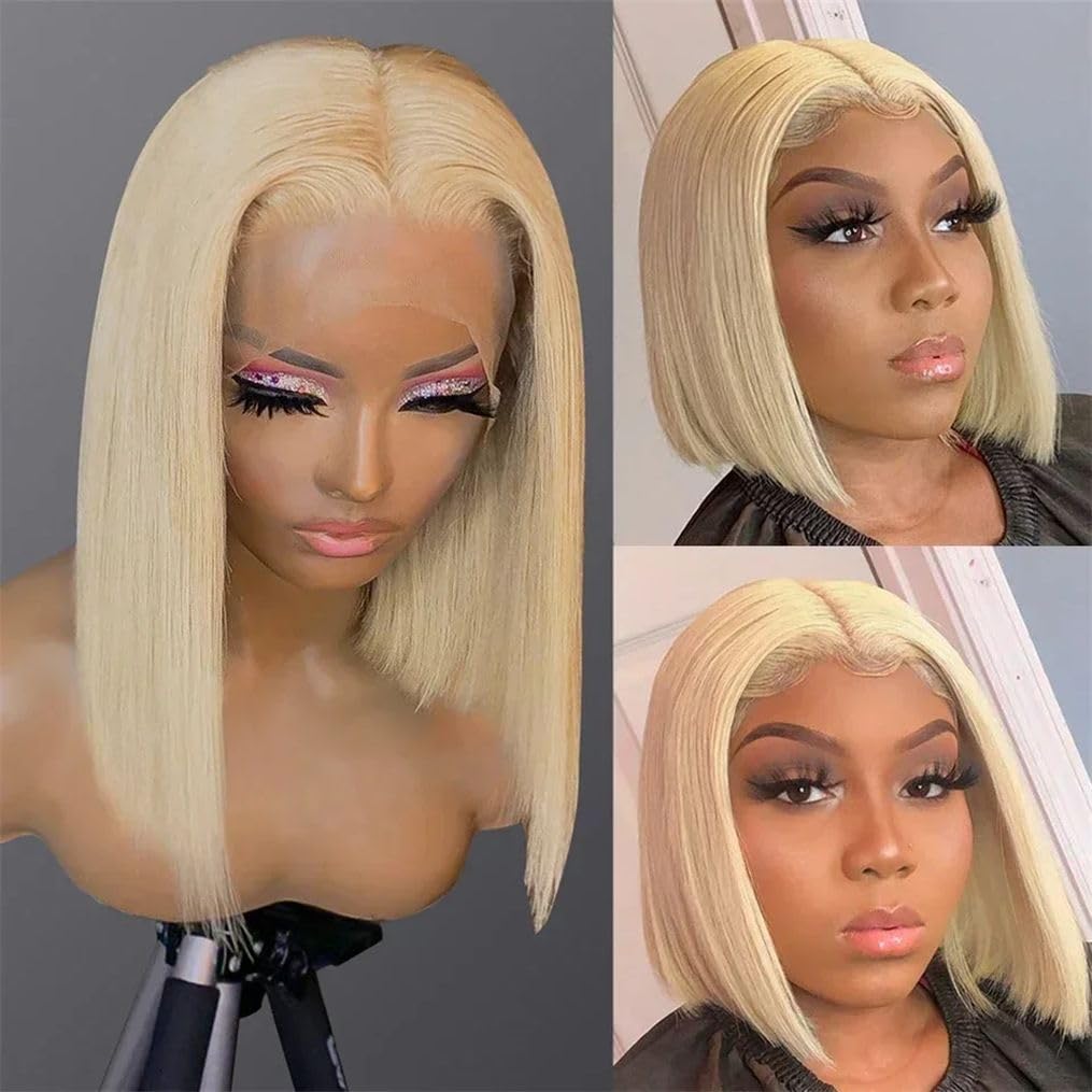10 Inch 613 Bob Wig Human Hair 13x6 Lace Front Wigs Human Hair Pre Bleached 200% Density 13x6 HD Straight Lace Front Wigs Pre Plucked with Baby Hair