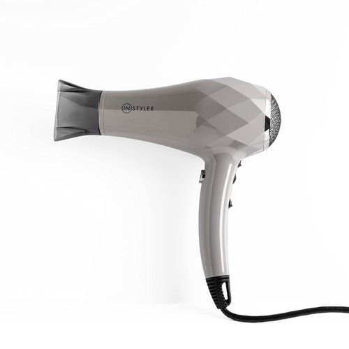 Instyler Turbo Lightweight Ionic Hair Dryer, Gray - Fast Drying Ceramic Blow Dryer for Smooth & Healthy Efficient DC Motor Turbine Fan Custom Heat Removable Concentrator