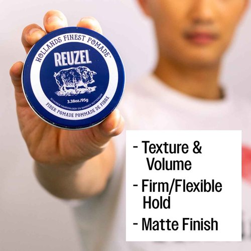 REUZEL Fiber Pomade, Firm and Pliable All Day Hold, Water Soluble Styling, Low Shine and Flake Free, Easy To Wash Out, For All Hair Types
