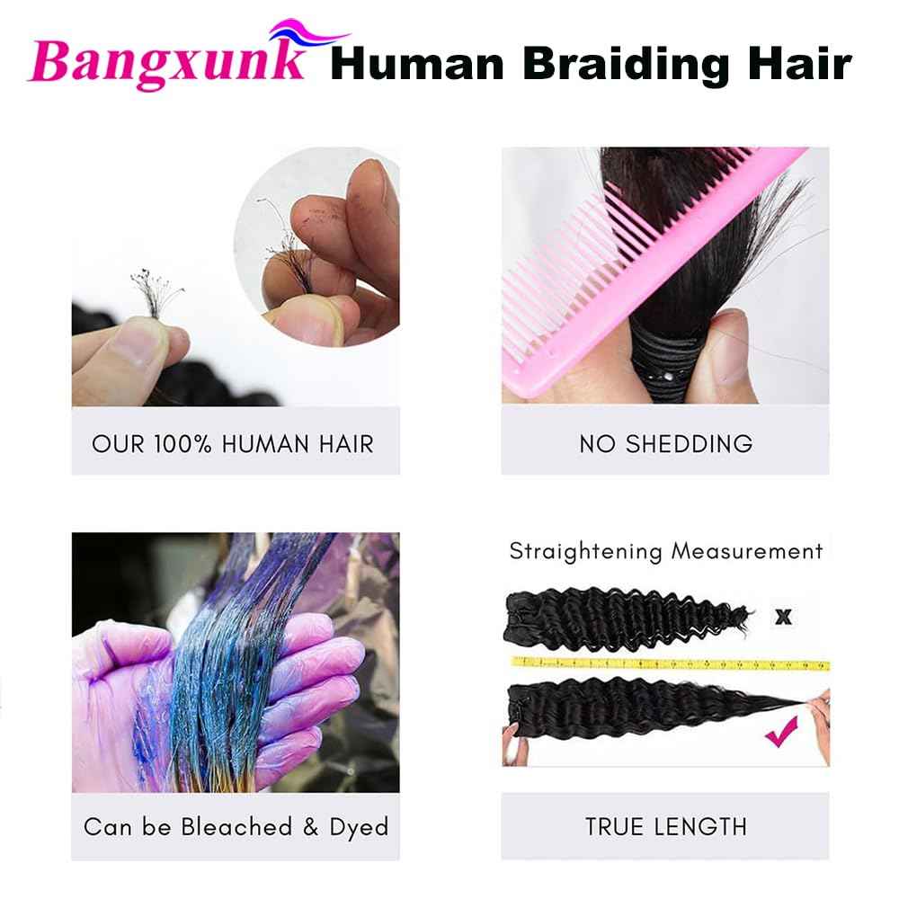 Human Braiding Hair 3 Bundles/Pack 150g Curly Water Wave Human Bulk Hair for Braiding No Weft 10A Brazilian Virgin braiding Hair for Boho Braids Wet and Wavy Braids Extensions (22 22 22inch)