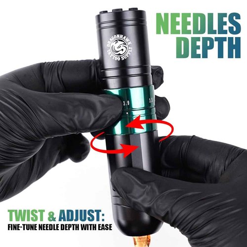 Dragonhawk A2 Wireless Tattoo Pen Kit with 2 Batteries – Adjustable Stroke 2.4-4.2mm, Powerful Mcore-A Motor, Quiet Rotary Tattoo Gun for Lining & Shading