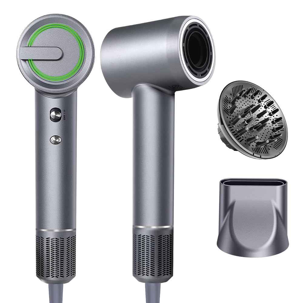 Hair Dryer,110000 RPM Professional High-Speed Blow Dryer 200 Million Millions Negative Ionic Care Hair Dryer for Fast Drying 4 Temps/2 Speeds Lightweight Hairdryer for Home Travel Women Man(Silver)