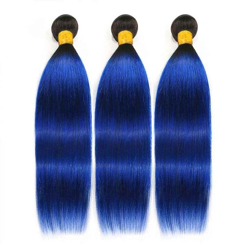 Habiliana Bundles Human Hair 16 18 20 Inch Straight T1B Blue Human Hair Bundles 11A Unprocessed Brazilian Virgin Quick Weave Hair Extensions for Black Women