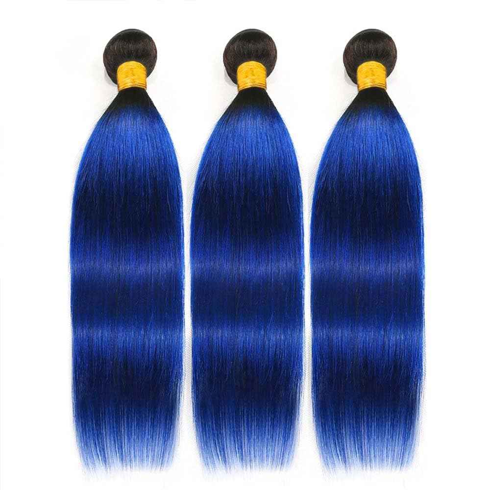 Habiliana Bundles Human Hair 26 28 30 Inch Straight T1B Blue Human Hair Bundles 11A Unprocessed Brazilian Virgin Quick Weave Hair Extensions for Black Women