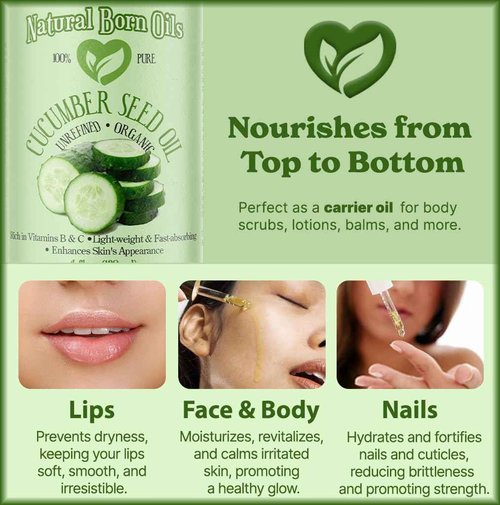 Natural Born Oils Cucumber Seed Oil, 1 Gallon, Organic, Cold-Pressed, Nutrient-Rich, Deep Skin Care, Hair Revitalization