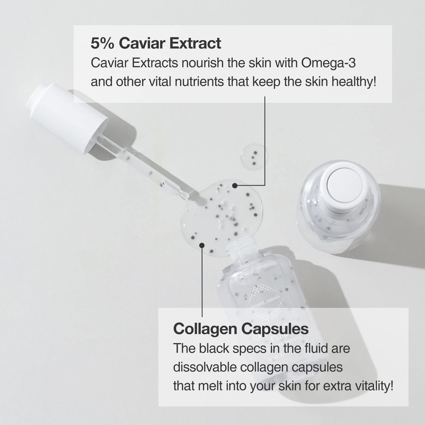 OxygenCeuticals Caviar Protein Fluid – Total Anti-Aging Ampoule with 5% Caviar Extract, Niacinamide & Adenosine, Peptide-Enriched Brightening & Firming Serum for Youthful Radiance. 1.69 fl.oz (50ml)