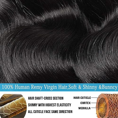 Cirvty 32 Inch Body Wave Bundle Human Hair 1 Bundles Body Wave Bundles 100% Unprocessed Brazilian Virgin Hair Bundles Double Weft Weave Bundles Human Hair Natural Black Color
