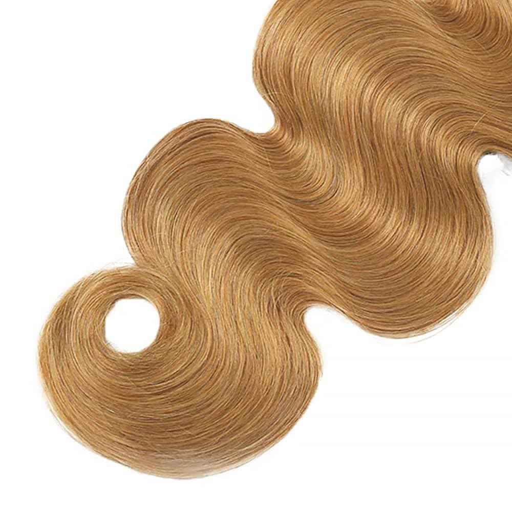 Honey Blonde Human Hair Bundles 14 16 18 Inch Body Wave Bundles Human Hair Unprocessed Native Virgin Hair 100/PC 3 Extensions #27 Blonde Color Wet and Wavy Human Hair Extensions for Women
