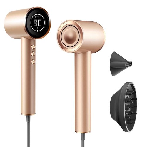 AEMOLL Hair Dryer, 110000RPM Professional Low Noise Negative Ionic Blow Dryer, Fast Drying, Negative Ions Care, Heat-Control, with Magnetic Diffuser and Nozzle, 4 Temps & 3 Speeds, HD Display