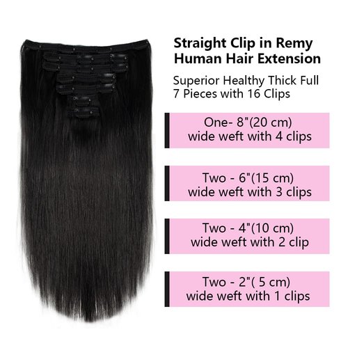 Liwihas Clip in Human Hair Extensions 100g 7pcs with 16 clips Silky Straight Clip in Hair Extensions for Women Double Weft Thick Remy Human Hair (#1B Natural Black 22 inch)