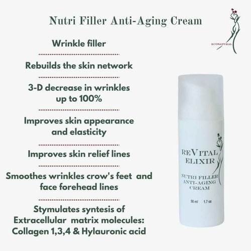 Revital Elixir Nutri Filler Cream – Peptide & Hyaluronic Acid Anti-Aging Moisturizer for Mature Skin – Firming & Hydration, 1.7 oz Airless Pump