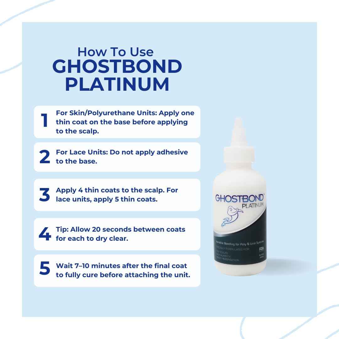 GHOSTBOND Platinum Water Resistant Wig Glue for Extreme Heat - 5oz - Hair Replacement Adhesive for Poly and Lace Wigs. Invisible Bonding Hair Glue - Strong Hold Lace Front Glue