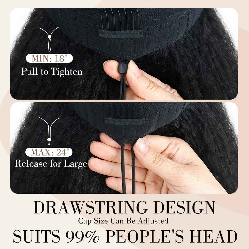 Goulus Kinky Straight V Part Wig Human Hair 14 Inch V Part Wig For Women with Drawstring 180% Density Upgrade Glueless U Part Wig No Leave Out No Sew In Kinky Straight Human Hair Wigs Natural Black