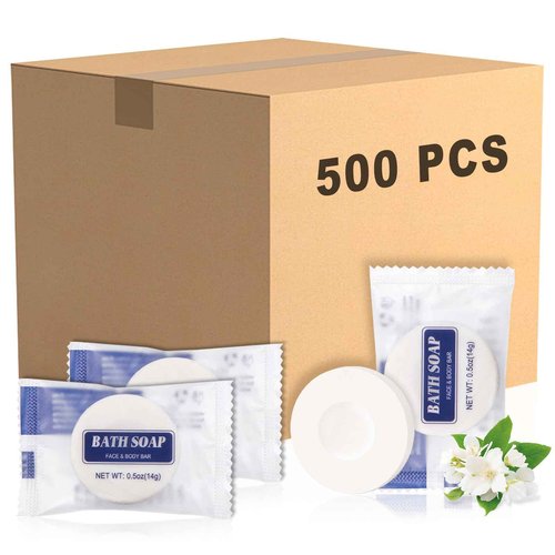 SLequipo Bulk Bar Soap Round, 500 Pack Mini Soap Bars Bulk Individually Wrapped, 0.5 oz Travel Soap Small Hotel Soaps Travel Size Toiletries for Hotel Bathroom(Round)