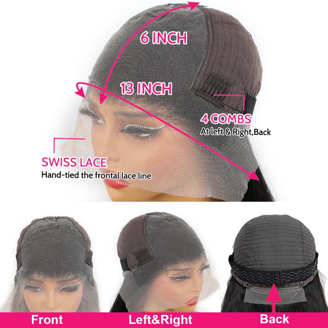 13x6 Lace Front Wigs Human Hair Brazilian Glueless Wigs Human Hair Pre Plucked with Baby Hair Body Wave Lace Front Wigs for Black Women 200 Density HD Lace Frontal Wigs with Elastic Band 22 Inch
