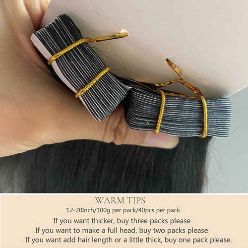 Tape in Hair Extensions Natural Wavy Real Human Hair 24inch Nautural Black Water Wave Brazilian Remy Human Hair Natural Color Tape on Human Hair Extensions 40pcs 100g #1B