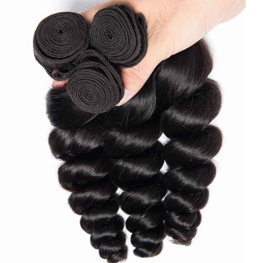 26 28 30 Inch Loose Wave Human Hair Bundles Natural Black Loose Wave Bundles Mixed Length 3 Bundle Hair Extensions