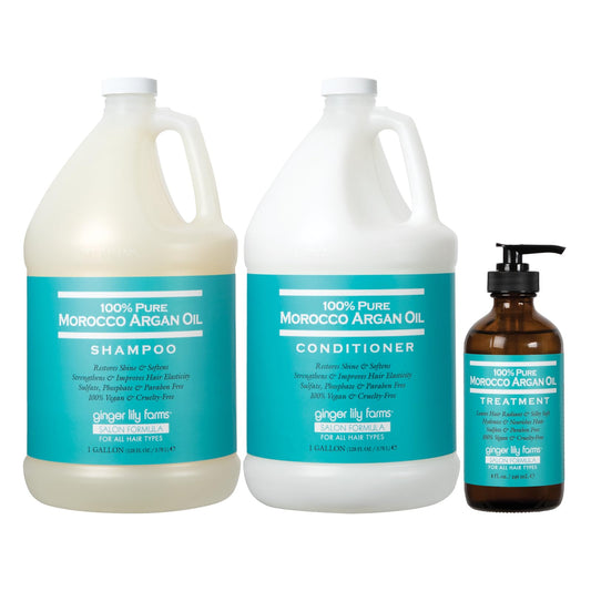 Ginger Lily Farms Salon Formula 100% Pure Morocco Argan Oil Shampoo + Conditioner + Hair Treatment Bundle