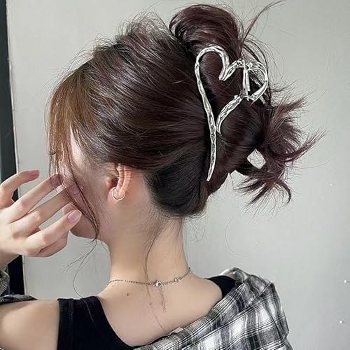 Hair Claw Clips Sliver Metal Large Heart Shaped for Thick or Thin Hair Strong Hold Clip Elegant Non Slips Hair Jaw for Women Y2k Hair Accessories