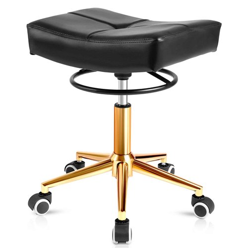 Rolling Stool Wider Rectangular Cushion - 4 Inch Thicker Comfortable Seat, Heavy Duty 400LBS, 360° Pull Ring Adjustable Height, 19''-24.5''adjustable Stool with Wheels for Tattoo Salon Massage (Black)