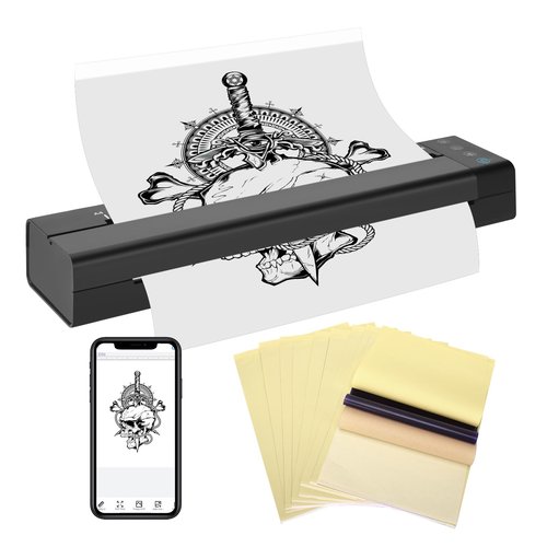 ATOMUS Tattoo Transfer Stencil Printer 113E Cordless Thermal Tattoo Machine Rechargeable USB Bluetooth Thermal Copier with 10pcs Transfer Papers Compatible with Smartphone & PC