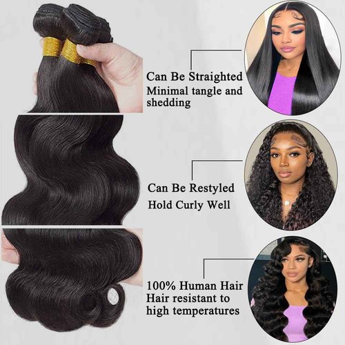 Body Wave Bundles Human Hair 16 18 20Inch 12A Brazilian Human Hair 3 Bundles Human Hair Extensions for women Natural Black