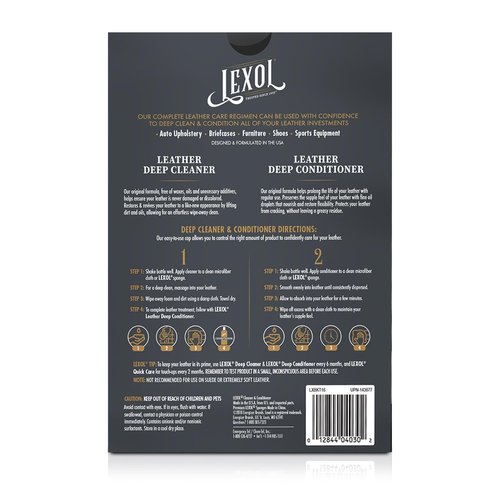 Leather Conditioner and Cleaner Kit by Lexol, Use on Furniture, Car Interiors, Shoes, Handbags, Includes 2 Application Sponges, Two-Step System, 8 oz Each