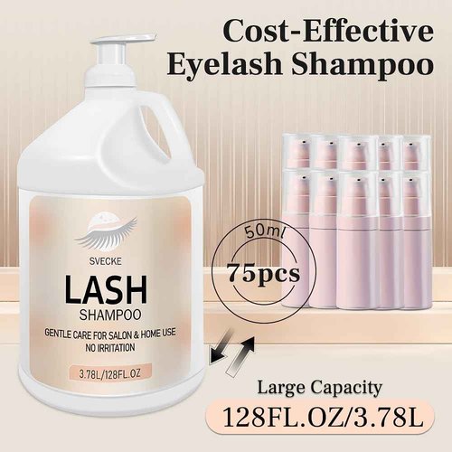 SVECKE Eyelash Shampoo, 128 fl.oz/3.78L, with 50 Lash Extension Aftercare Cards, Foaming Cleanser for Professional Salon and Home Use