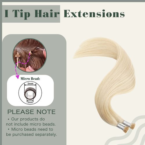 Sixstarhair Blonde I Tip Hair Extensions - Real Human Hair, Ash Blonde, Silky Straight Keratin, 22 Inch, 50g, 50 Strands