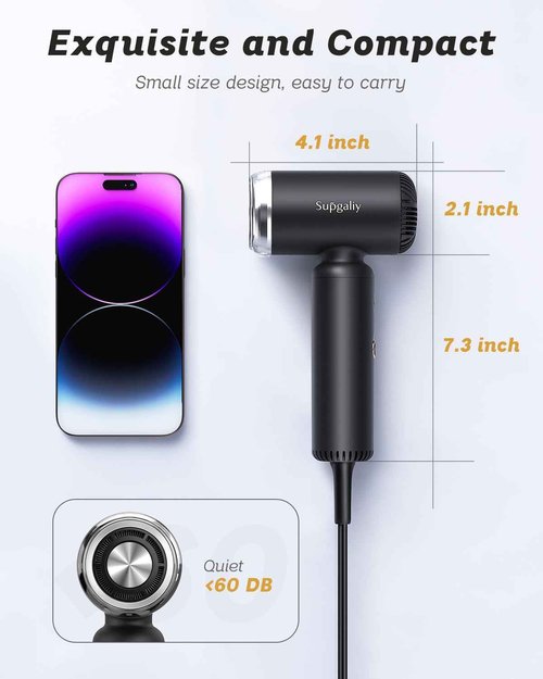 Lightweight Mini Hair Dryer,Professional High-Speed Brushless Motor Ionic Blow Dryer for Fast Drying, Magnetic Wall Mounted Diffuser Concentrator, Quiet Small Hairdryer