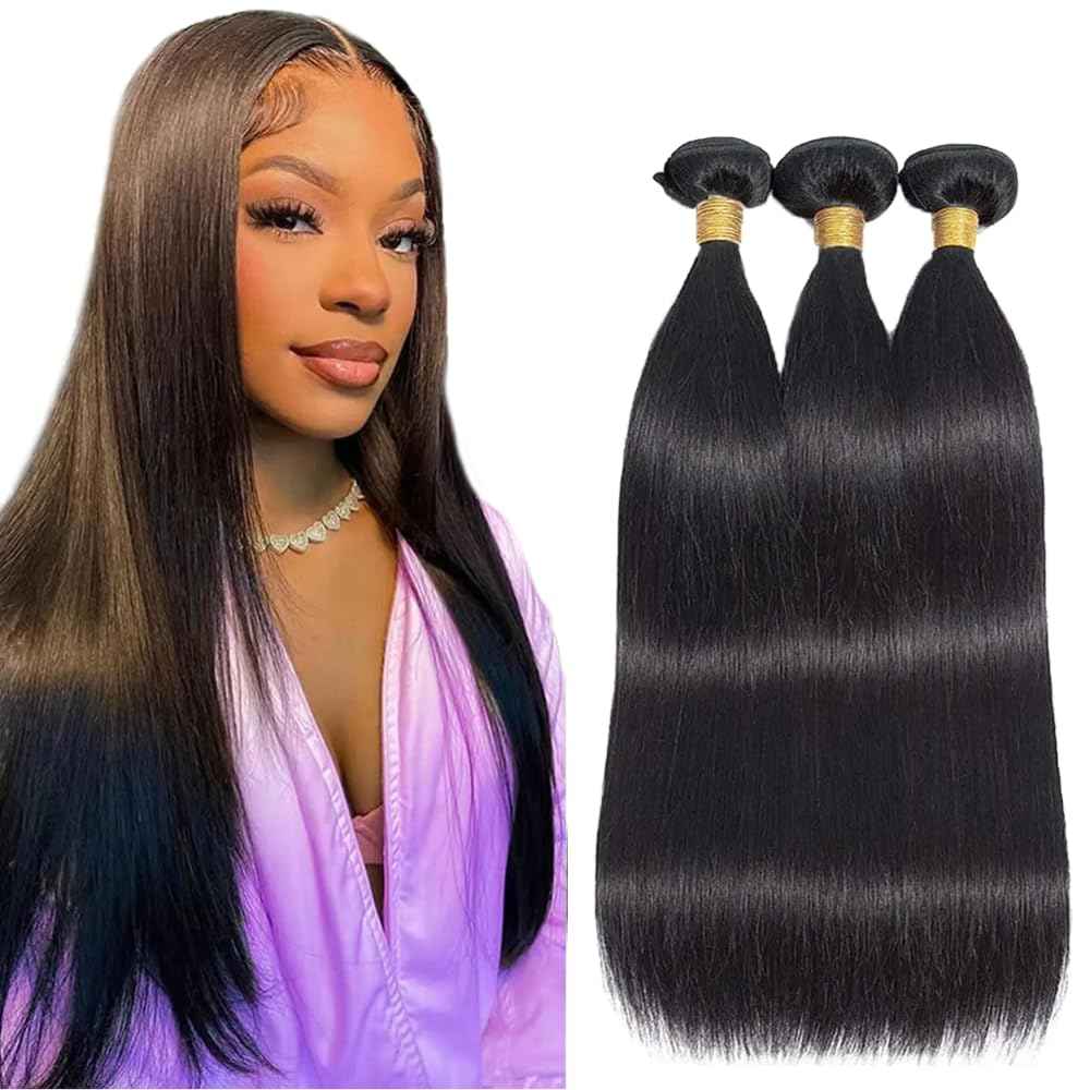 30 32 34 Inch Straight Bundles Human Hair Natural Black Color 8A Grade Unprocessed Brazilian Virgin Hair Color #1b Straight Bundles Human Hair