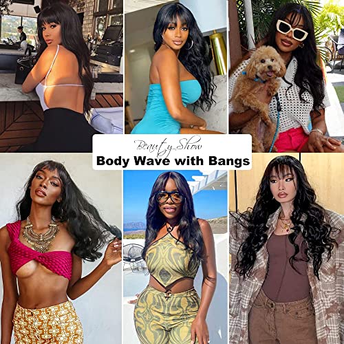 Ruiyu Body Wave 2x4 Lace Front Wigs Human Hair Wigs with Bangs for Black Women Wear and Go Glueless Wig with Bangs 180% Density Closure 100% Brazilian Virgin Human Hair 16 Inch