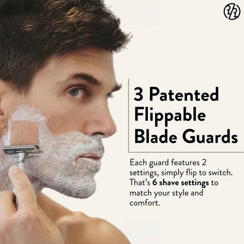 ROCKWELL RAZORS 6C White Chrome Safety Razor for Sensitive Skin. Reduces Razor Burn and Irritation. Comes with 6 Adjustable Shave Settings and 5 Recyclable Blades. Reusable Razor for Men and Women