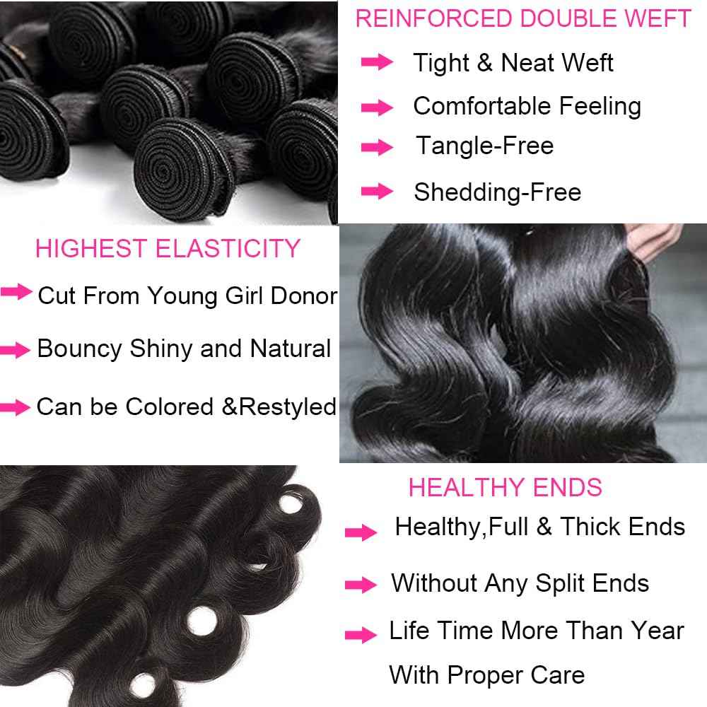 16A Human Hair Bundles 12 14 16 Inch Body Wave 300g Unprocessed Brazilian Virgin Hair 3 Bundles Deals Human Hair Extensions Quick Weave Human Hair Natural Black Color