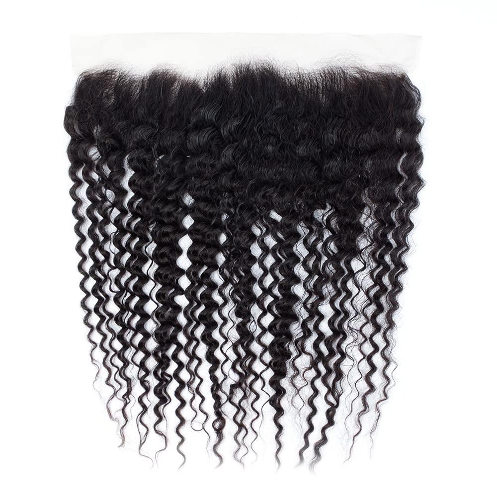 13x4 Lace Frontal Closure Deep Wave Regular HD Lace, 200% Density, 100% Brazilian Virgin Human Hair Ear to Ear HD Lace Frontal Pre Plucked with Baby Hair Natural Black Color 24 Inch