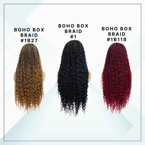 PIB 24'' Full Lace Bohemian Box Braid Wig - Knotless Braided Wigs for Black Women - Synthetic Braided Wig with Natural Baby Hair - Off Black and Light Brown #1B27